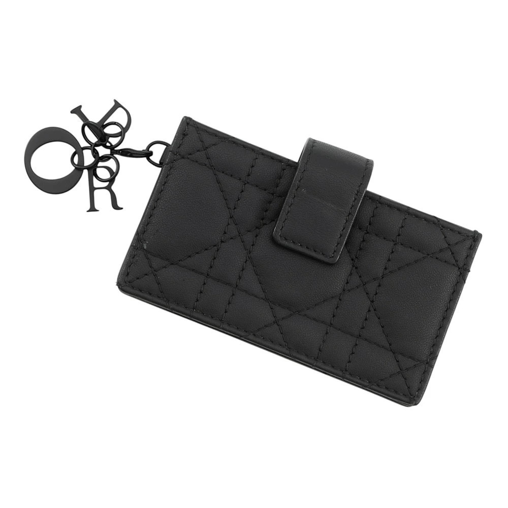 Christian Dior Card Case Wallet Lady Jasmine Lambskin Business Black